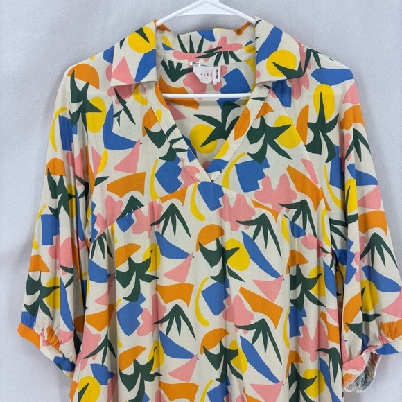 FRESHA Abbott Verano V-Neck 3/4 Puff Sleeve Tiered Mini Dress medium Colorful - Picture 11 of 11